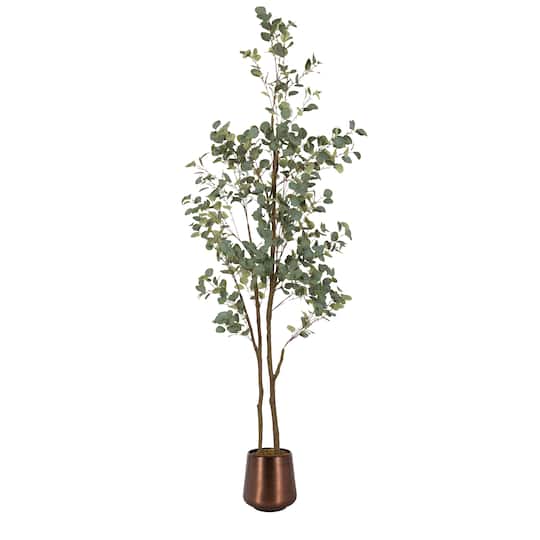 Kate and Laurel 8ft. Eudora Faux Eucalyptus Tree with Round Metal Planter